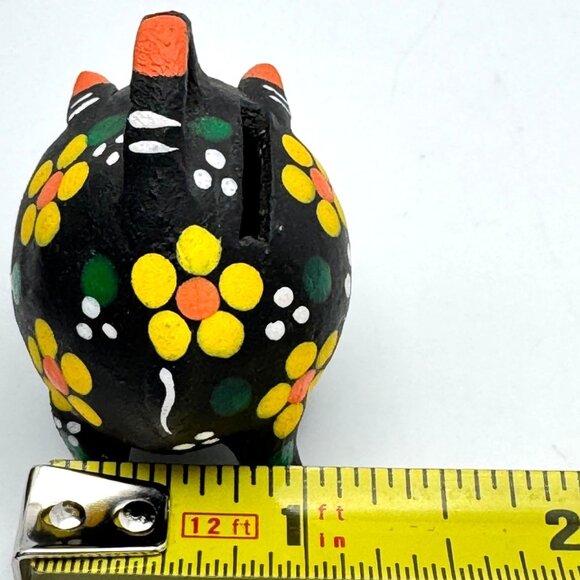 Hand Painted Mexican Folk Art Piggy Bank Figurine With Floral Design - Picture 3 of 9